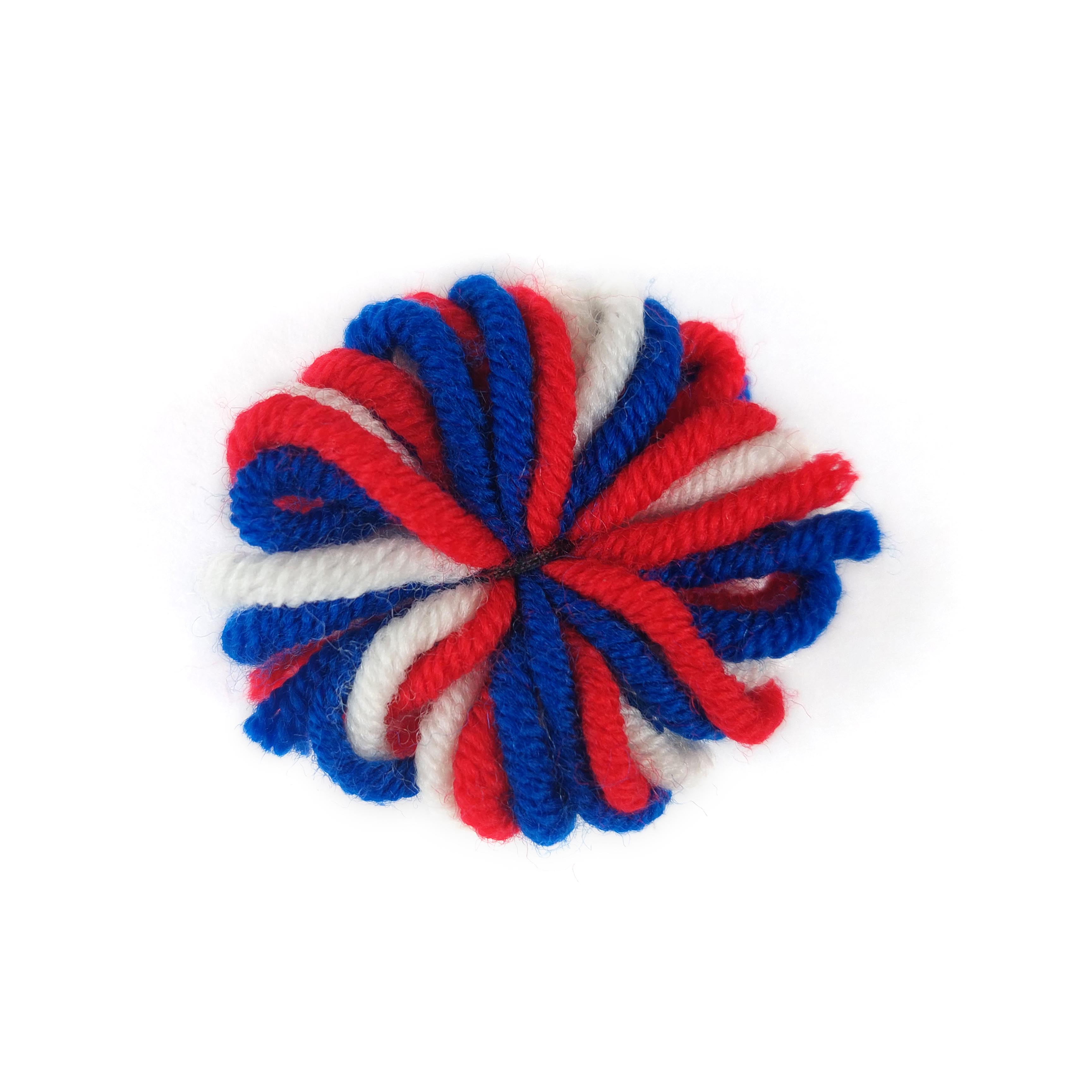 touwtje, pompon, touw, red, blue